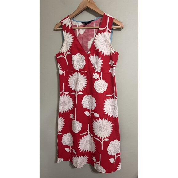 Boden Dresses & Skirts - Boden Red Bold Floral Cotton V Neck Knee Length Dress Women Size 10R